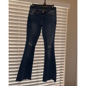 Simple Society Distressed Flare Jeans Raw Hem - Med Wash